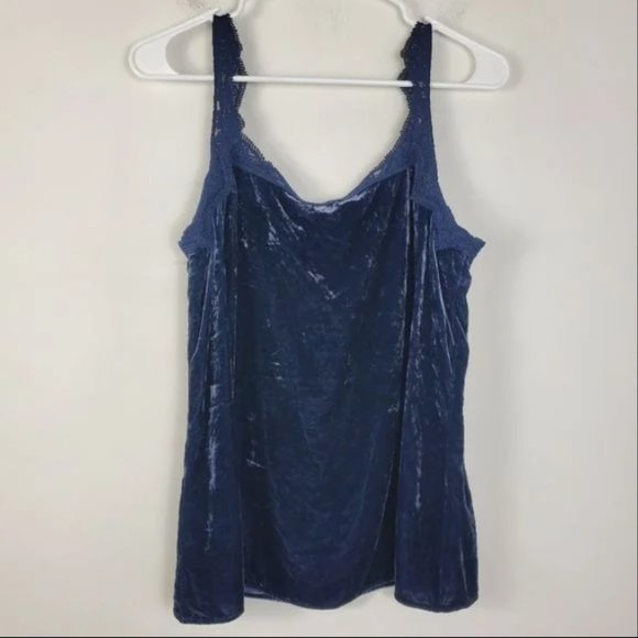 Sundance Crushed Velvet Tank Top Womens Size S Silk Blend Dark Navy Blue - Picture 3 of 4